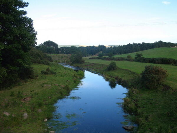 river meandering through farmland
