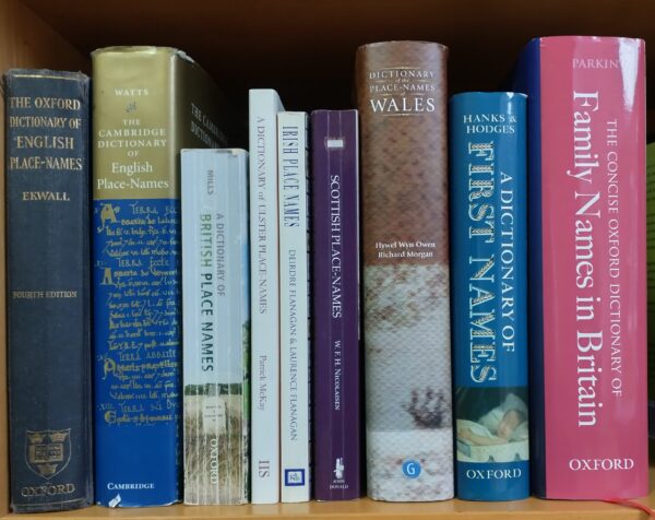 Dictionaries on a shelf