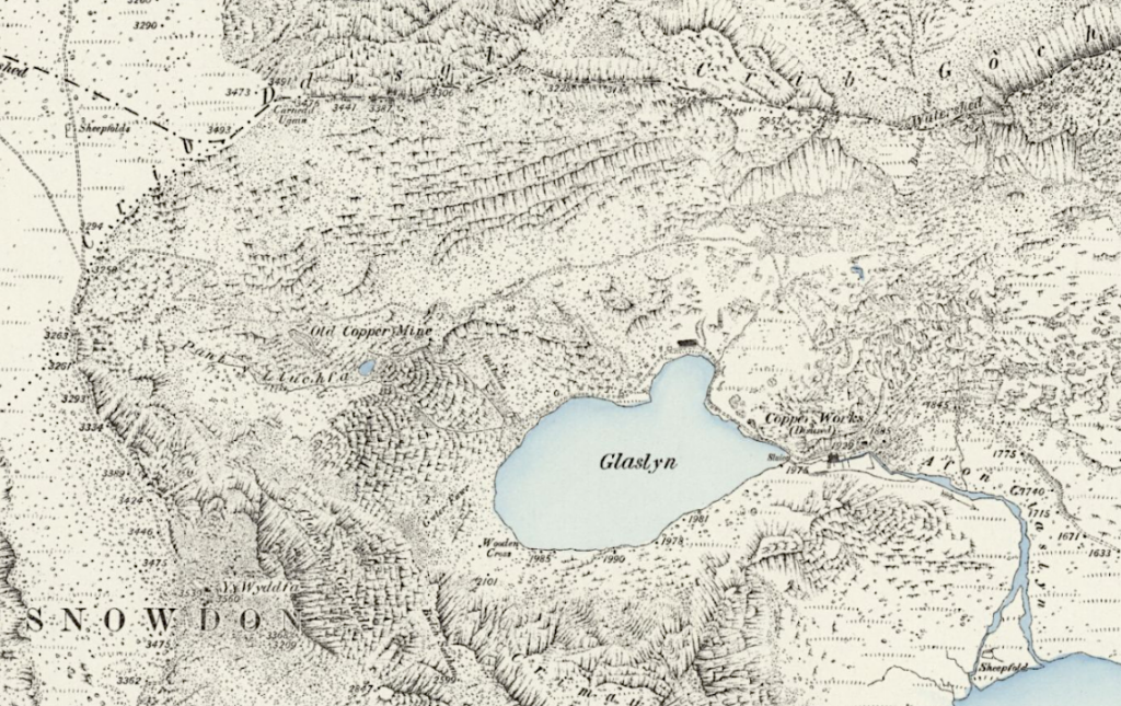 Map showing Yr Wyddfa or Snowdon