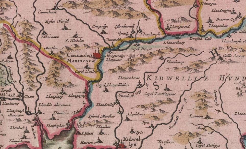 Llan names on Blaeu’s map of c.1665